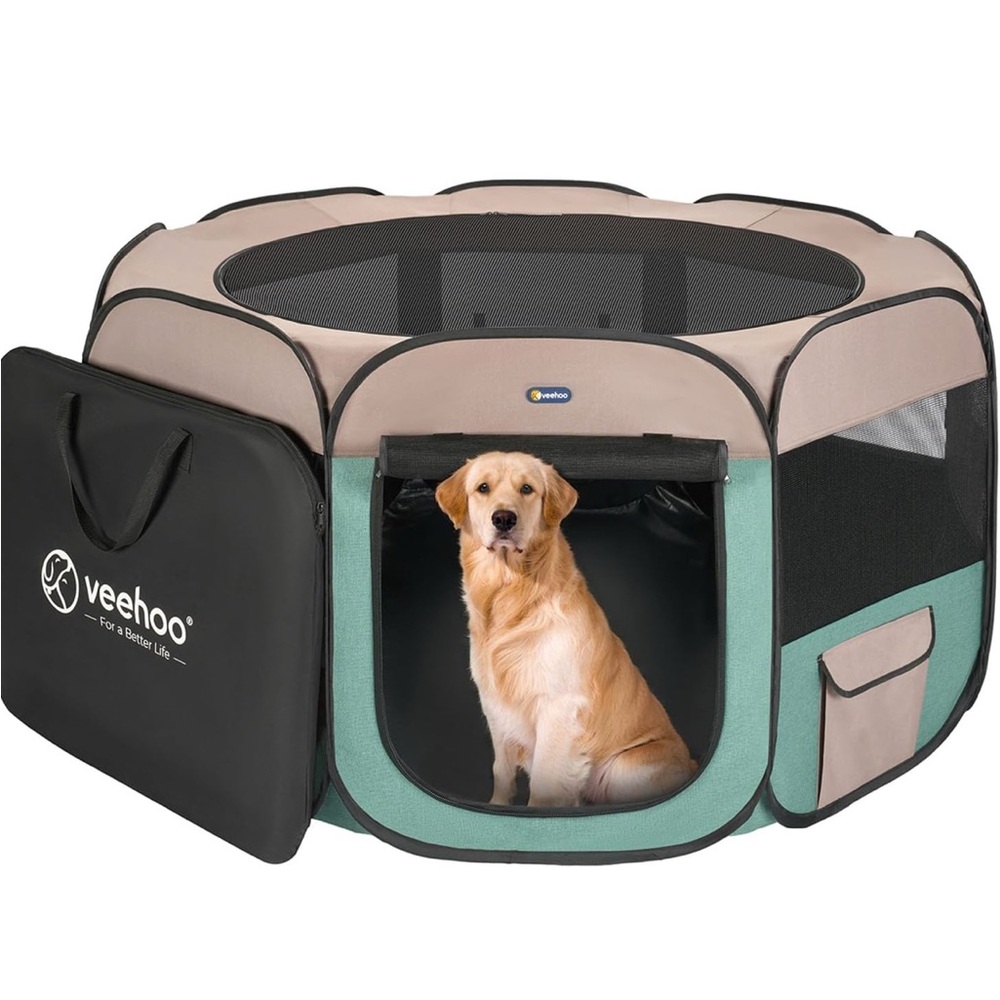 Veehoo Extra Large Portable Dog Playpen with Zipper Top Indoor/Outdoor Foldable